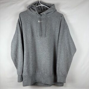 Nike Hoodie Women XSmall Gray Oversized Fleece Center Swoosh Pullover Sportswear